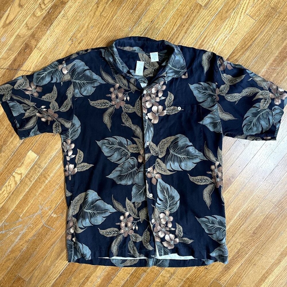 Burma Bibas Black and Brown Floral 100% Silk Men's Short Sleeve Hawaiian Shirt